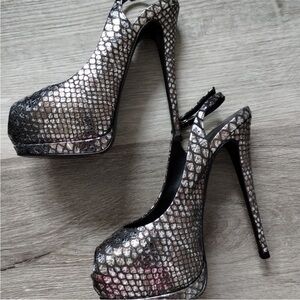 Elegant Silver High Heel Slingback Shoes